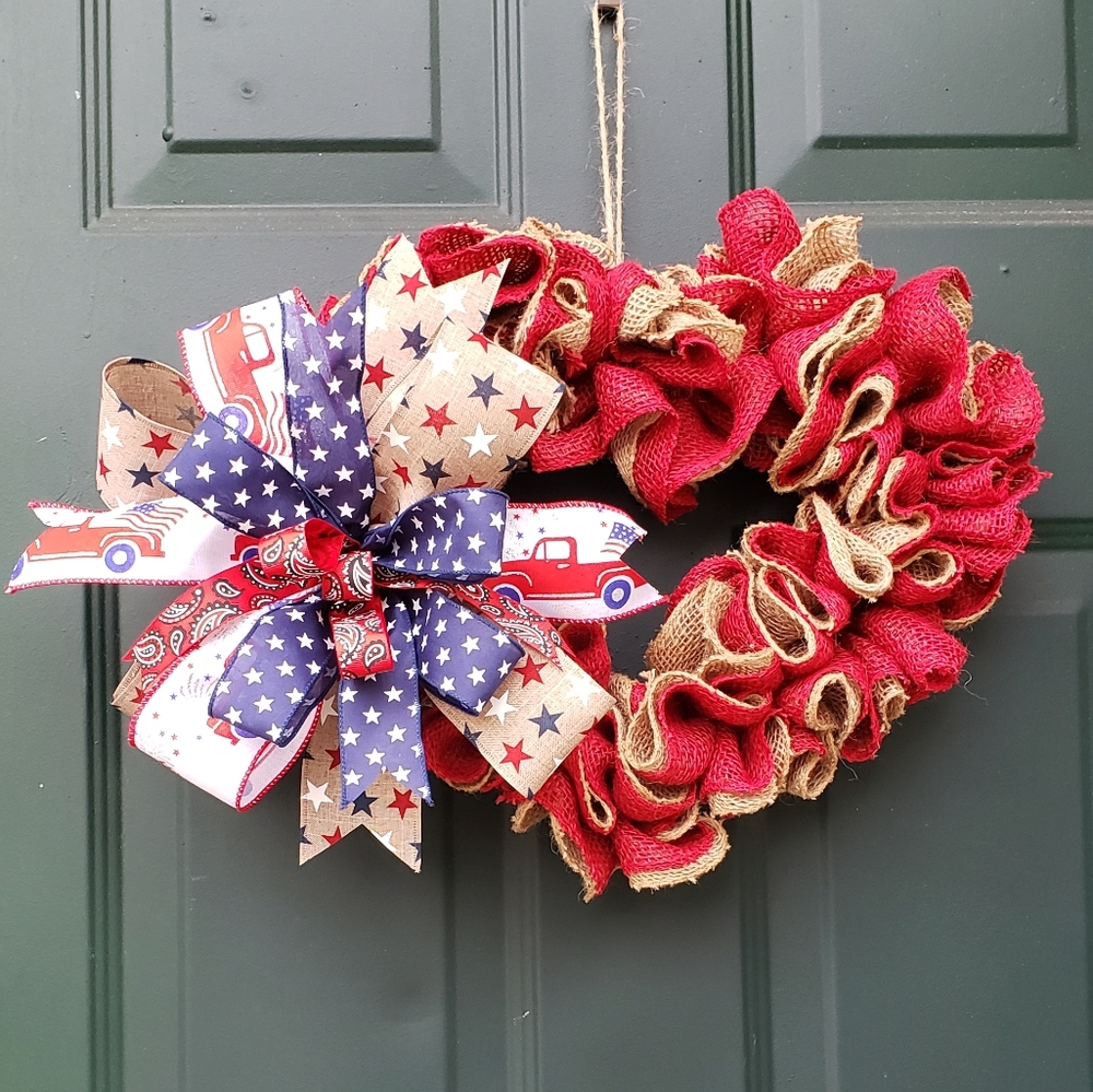 American Holiday Burlap Heart Wreath
